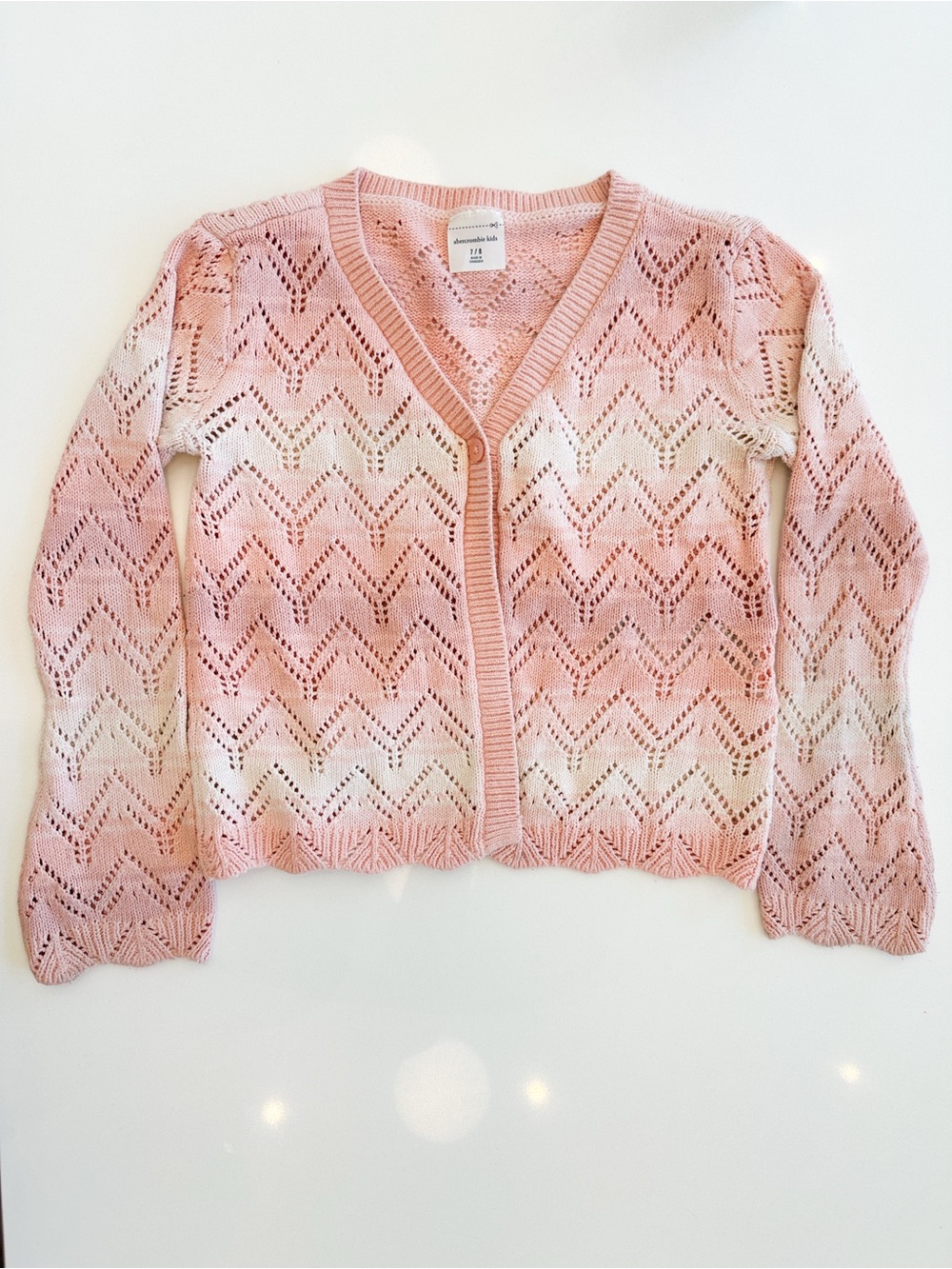 Abercrombie Kids Pink and Cream Open Knit Cardigan Sweater
